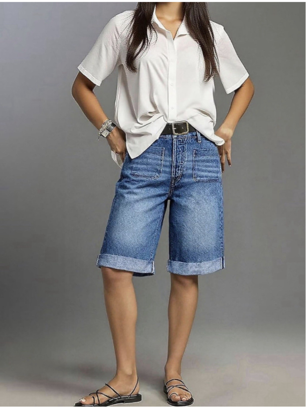 Flamingals Mid Rise Denim Bermuda Shorts L - Picture 3 of 8